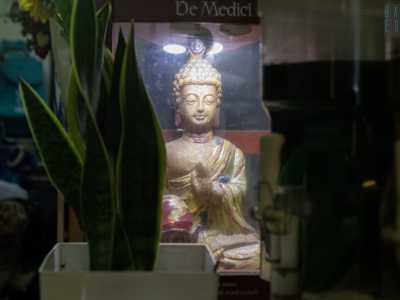 ... e un Buddha accuratamente ridipinto e custodito in una teca
